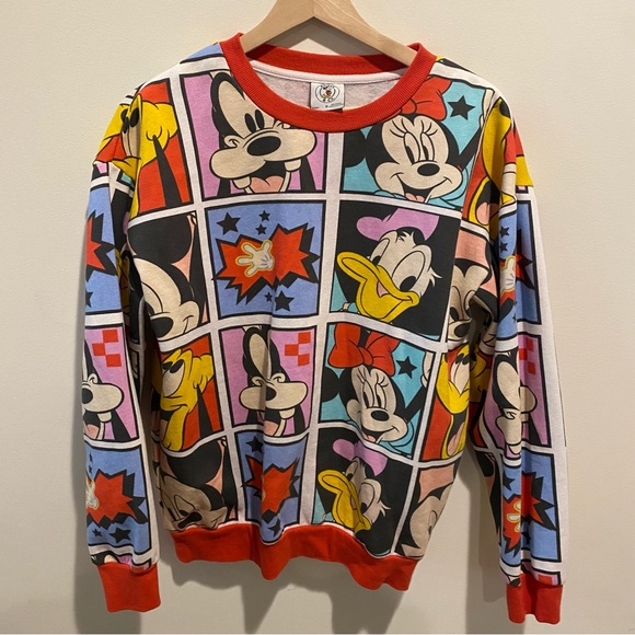 Disney Mickey and Co Mickey colorful comic grid crew neck red sweatshirt sweater - Picture 2 of 9